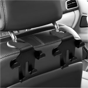 2PCS Car Seat Headrest Hooks, 4-in-1 Sturdy Car Seat Back Hanger Multifunctional Hanging Holder, Heavy Duty Auto Storage Hook Organizer for Handbags Purses Coats Grocery Bags