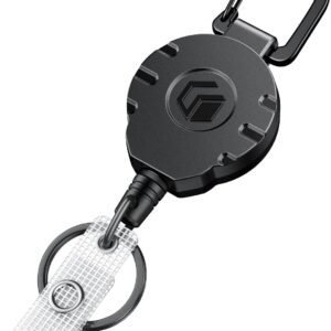 Retractable Keychain Heavy Duty Carabiner Badge Holder Tactical ID Badge Reel for up to 8 oz with Stainless Steel Spring Coil 31.5 Inch Steel Wire Rope Retractable Lanyard Clip and Key Ring