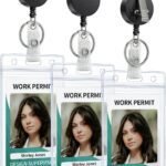 3 Pack Retractable Badge Reel with Swivel Alligator Clip Heavy Duty Retractable Keychain with Stainless Steel Spring Coil Strong ABS Casing with Waterproof Clear Badge Holder