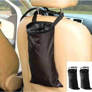 2PCS Car Trash Bag, Auto Portable Trash Can Universal Hanging Car Garbage Bag, Waterproof Garbage Can with Elastic Opening, Car Organizer Auto Accessories for Car, Home, Outdoor