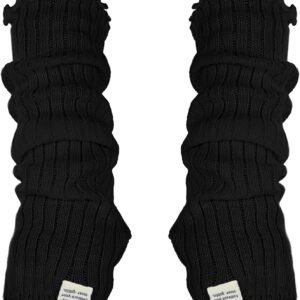 Black Arm Warmers Women Winter Long Black Cotton Fingerless Gloves Knit Mitten Elbow Length Gloves with Thumb Hole, Warm and Comfortable (Cotton)