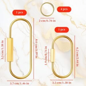 2-Pack Gold Brass Screw Lock Keychains with 4 Rings, Gold Carabiner Key Ring Keychain – 2 Sizes Keychain Clip Tool for Luggage Tags, Key Tags, Keyrings, Purse Bag Charms
