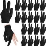 3 Fingers Pool Gloves 20Pcs Billiard Glove Universal Cue Sports Gloves Pool Left Right Hand Gloves Breathable Elastic Show Gloves Sport Gloves for Billiard Accessories, Black