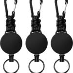 Retractable Keychain 3 Pack Heavy Duty Carabiner Badge Holder Badge Reel ID Holder with Steel Cord Extendable Key Ring