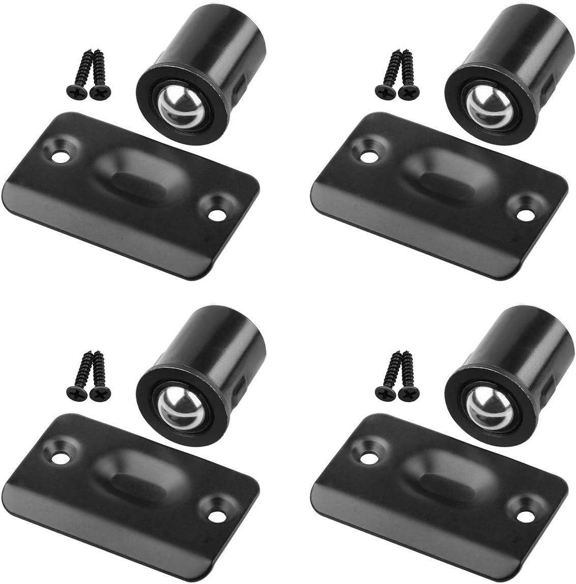 4 Pack Drive in Ball Catch with Strike Plate for Closet Doors, Black, 13/16 Inch x 1-1/8 Inchs,Die-cast, Adjustable Tension Ball 1 4 Pack Drive in Ball Catch with Strike Plate for Closet Doors, Black, 13/16 Inch x 1-1/8 Inchs,Die-cast, Adjustable Tension Ball