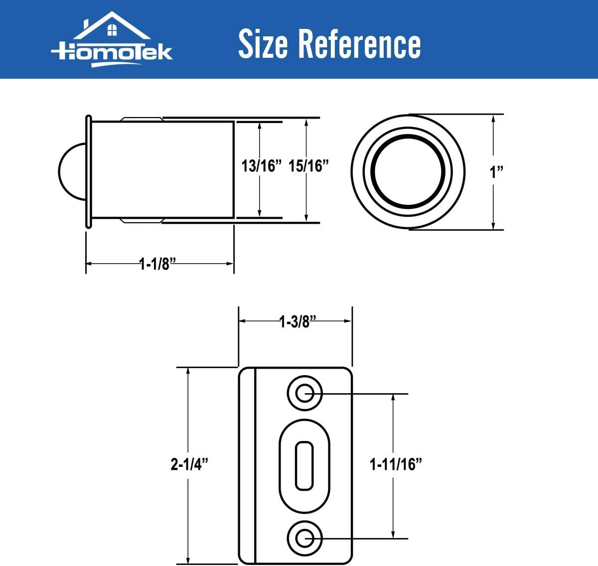 4 Pack Drive in Ball Catch with Strike Plate for Closet Doors, Black, 13/16 Inch x 1-1/8 Inchs,Die-cast, Adjustable Tension Ball 2 4 Pack Drive in Ball Catch with Strike Plate for Closet Doors, Black, 13/16 Inch x 1-1/8 Inchs,Die-cast, Adjustable Tension Ball - image 2