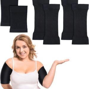 2 Pairs Women Arm Shapers Plus Size Slimming Compression Sleeve Slim Upper Flabby Arm Wrap and 1 Pair Calf Compression Sleeves, Suitable for Circumference 7 to16 Inches