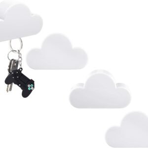 4 Pieces Cloud Magnetic Key Holder for Wall Key Rack Organizer Keychains Hooks with Adhesive for Door(White)