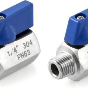 Mini Ball Valve, 2 Pack 1/4″ NPT Thread Female and Male 304 Stainless Steel Shut-Off Valves