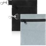 2 Pack Golf Ball Bag, Golf Tee Bag Pouch 6.7″ x 5.5″ Zippered Pouch with Metal Lobster Clip, Waterproof Golfs Accessories Organizer for Tees Balls, Valuables Holder, Men Women​ (Black, Gray)