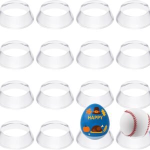 16 Pcs Acrylic Baseball Stand, 1.34 Inch Clear Ring Ball Sphere Stand Egg Crystal Holder Display Stands for Soccer, Basketball, Football, Volleyball, Softball, Bowling Ball, Collections