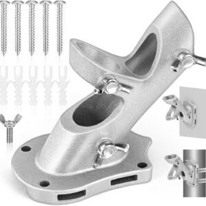 Flag Pole Holder, Flag Pole Brackets Mount Outside House Heavy-Duty Aluminum Metal Rust Proof Bracket 1″ Inner Diameter 2 Positions with Hardwares for Outdoor Wall Mounting Porch( Silver-1 Pack)