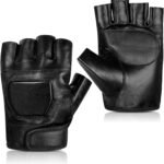 Genuine Leather Cycling Fingerless Gloves, Outdoor Driving Motorcycle Sport Half Finger Glove for Men Women Teens