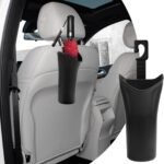 Car Trash Bin & Organizer – Under Seat or Center Console Storage Box with Umbrella Holder – Black – Set of 1