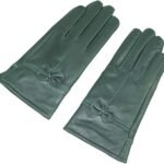 Military Green Winter Leather Gloves – Warm Fleece Lined – Stylish Size L