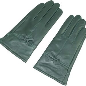 Military Green Winter Leather Gloves – Warm Fleece Lined – Stylish Size L