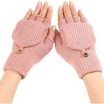 Women’s Warm Fingerless Gloves – Pink – 1 Pair