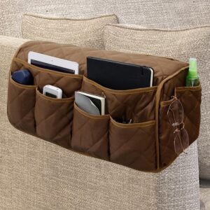 Armrest Organizer Car Storage Caddy with Phone Book Magazine Pen Holder 18.7×8.7×6inch Brown