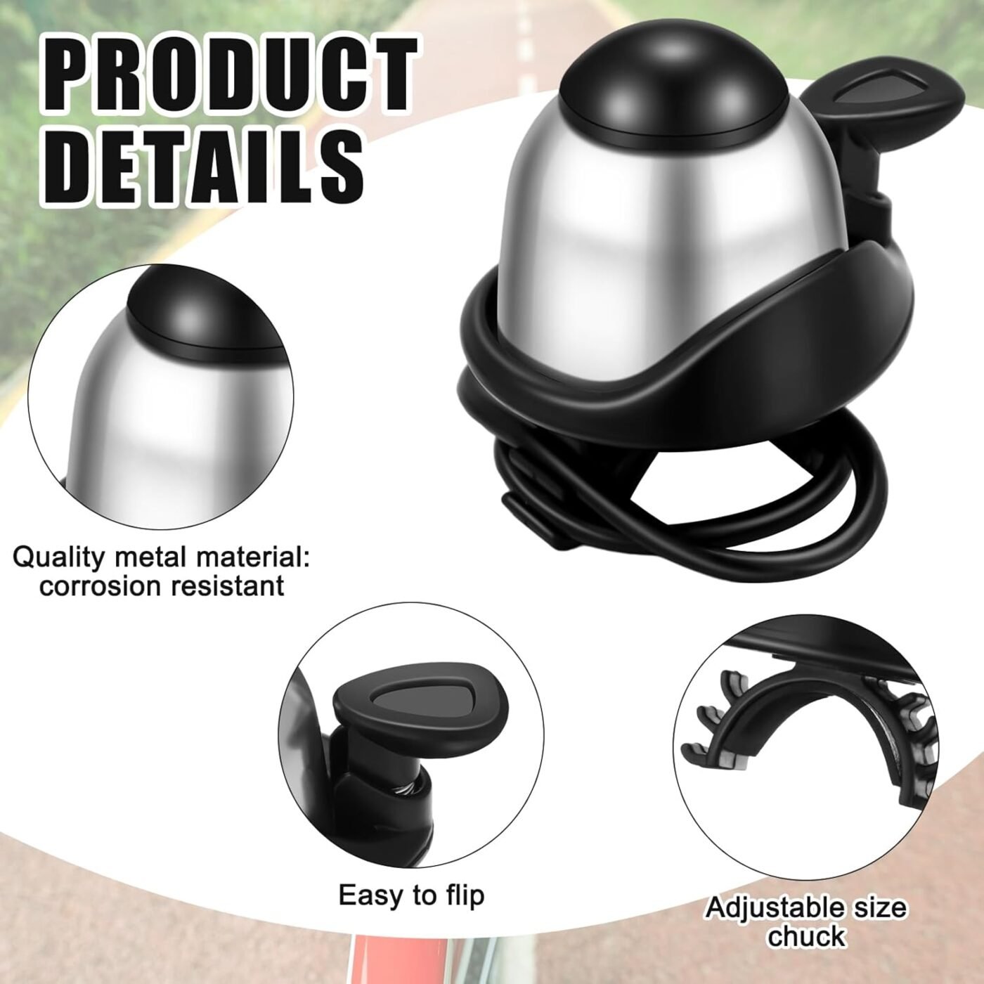 2 Pack Bicycle Bell - Compact & Loud - Mini Bike Bell for Road Bike Mountain Bike E-Bike - Silver 3 2 Pack Bicycle Bell – Compact & Loud – Mini Bike Bell for Road Bike Mountain Bike E-Bike – Silver - image 3