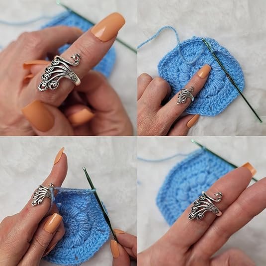 2 Pack Adjustable Yarn Guides for Crocheting & Knitting - Finger Ring Holders - Silver 4 2 Pack Adjustable Yarn Guides for Crocheting & Knitting – Finger Ring Holders – Silver - image 4