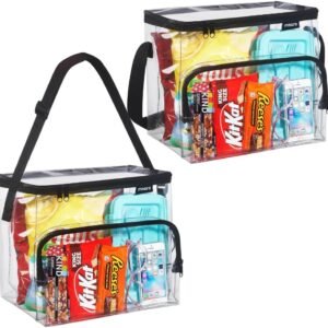 Clear Lunch Bag Set – Medium and Large Durable See-Through PVC Bags with Adjustable Shoulder Straps – Freezer Proof and Stadium Approved for Work, School, and Correctional Facilities