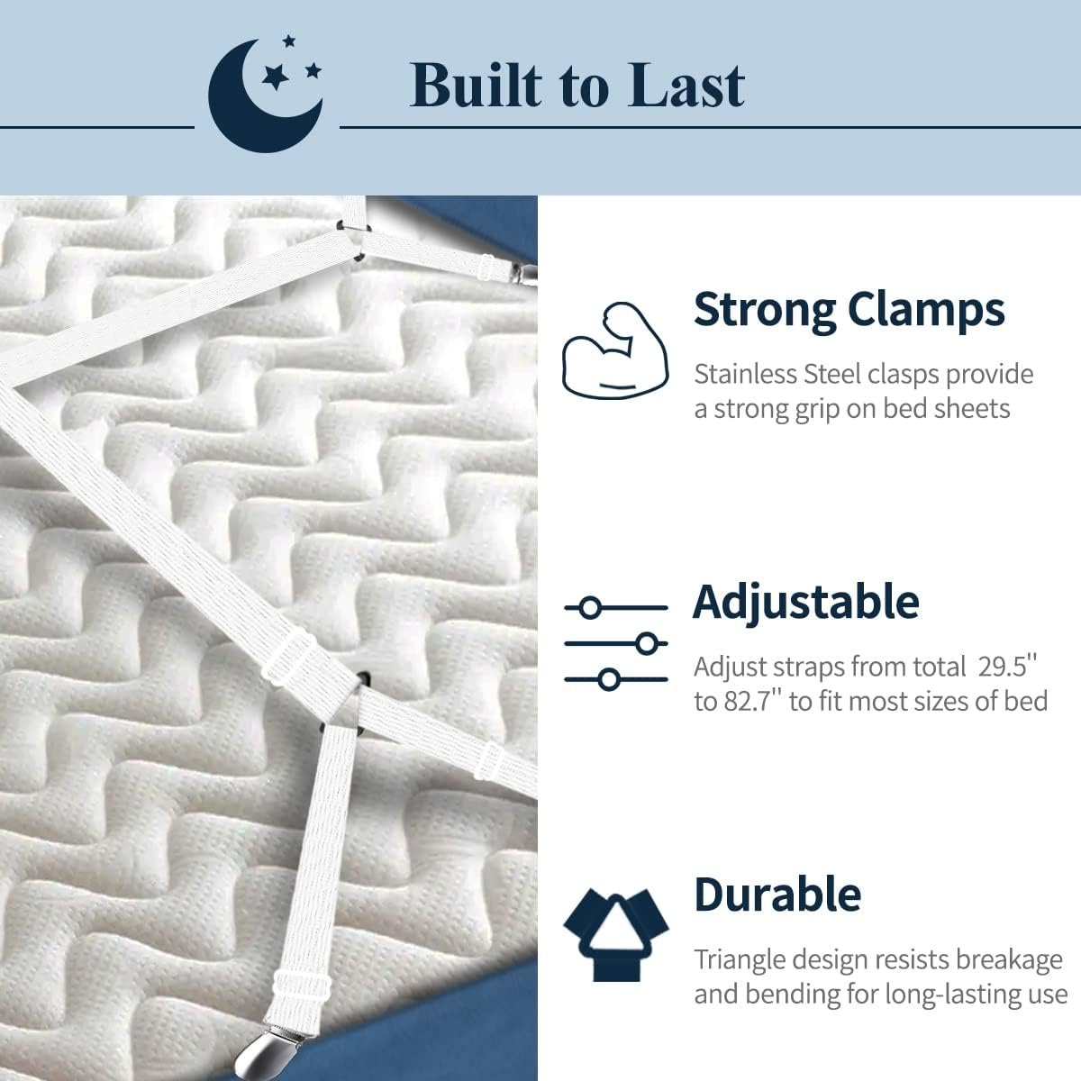 Adjustable Elastic Sheet Straps Fasteners White 4Pcs and 2Pcs 2 Adjustable Elastic Sheet Straps Fasteners White 4Pcs and 2Pcs - image 2