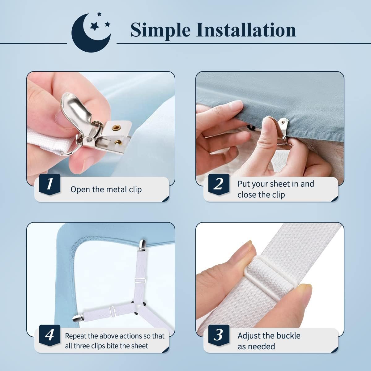 Adjustable Elastic Sheet Straps Fasteners White 4Pcs and 2Pcs 5 Adjustable Elastic Sheet Straps Fasteners White 4Pcs and 2Pcs - image 5