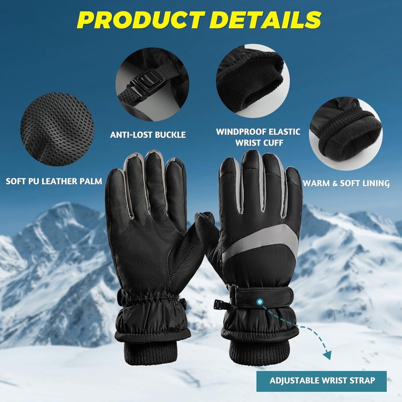 Winter Ski Gloves, Windproof Glove for Men & Women, Touchscreen Snow Gloves for Cold Weather, Thermal Warm Glove 3 Winter Ski Gloves, Windproof Glove for Men & Women, Touchscreen Snow Gloves for Cold Weather, Thermal Warm Glove - image 3