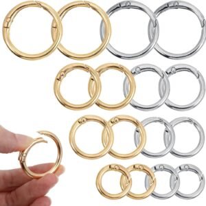 16 Pcs Spring O Ring Clips, Metal Key Ring Clips, Round Carabiner Clip, Small Keychain Clip for Keys, Buckle, Handbag, Bag Purse, Mini Keyring, Replacement Paracord Keychain (Gold, Silver)