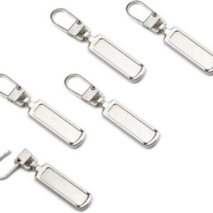 Metal Zipper Pull Replacement for Small Holes, Detachable, Repair for Jacket, Bag Boots, Purse, Coat, Pants (5 Pcs Silver)