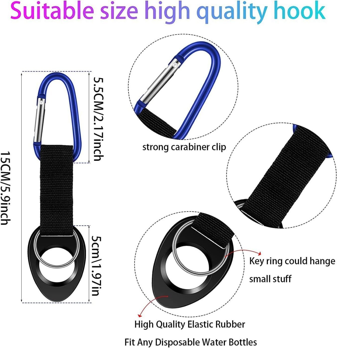Durable Silicone Water Bottle Holder Hook Carrier with Carabiner Clip & Key Ring, Fits Any 12oz, 17oz and 25oz Water Bottles for Outdoor Activities Camping Hiking Traveling or Daily Use 2 Durable Silicone Water Bottle Holder Hook Carrier with Carabiner Clip & Key Ring, Fits Any 12oz, 17oz and 25oz Water Bottles for Outdoor Activities Camping Hiking Traveling or Daily Use - image 2