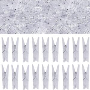Yansanido 100pcs Mini Clear Plastic Utility Paper Clip, Clothespins Clips, Clothes Line String Clips, mini Clothes Pins for Photo for String Fairy Lights Color Clear(100pcs Clear Plastic Clips)