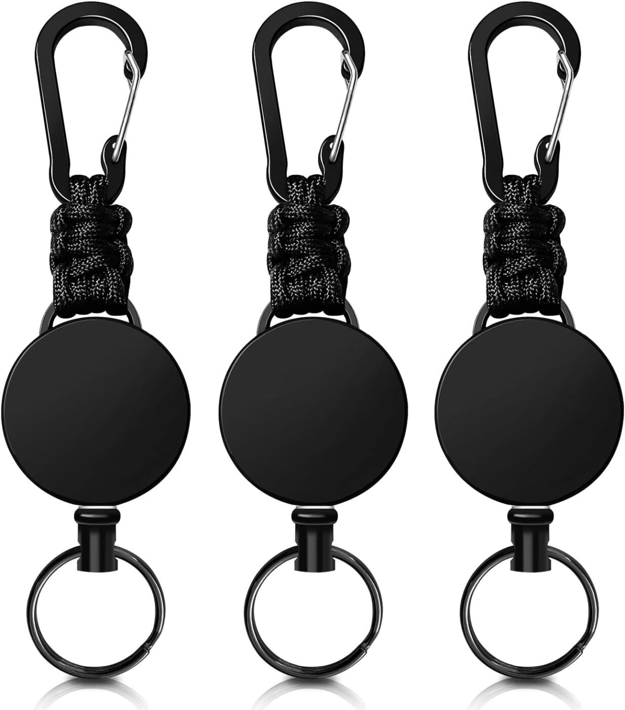 Retractable Keychain 3 Pack Heavy Duty Carabiner Badge Holder Extendable Reel ID Badge Holders Retractable for Keys Ring with 60 cm Steel Cord and Lanyard (Black) 1 Retractable Keychain 3 Pack Heavy Duty Carabiner Badge Holder Extendable Reel ID Badge Holders Retractable for Keys Ring with 60 cm Steel Cord and Lanyard (Black)