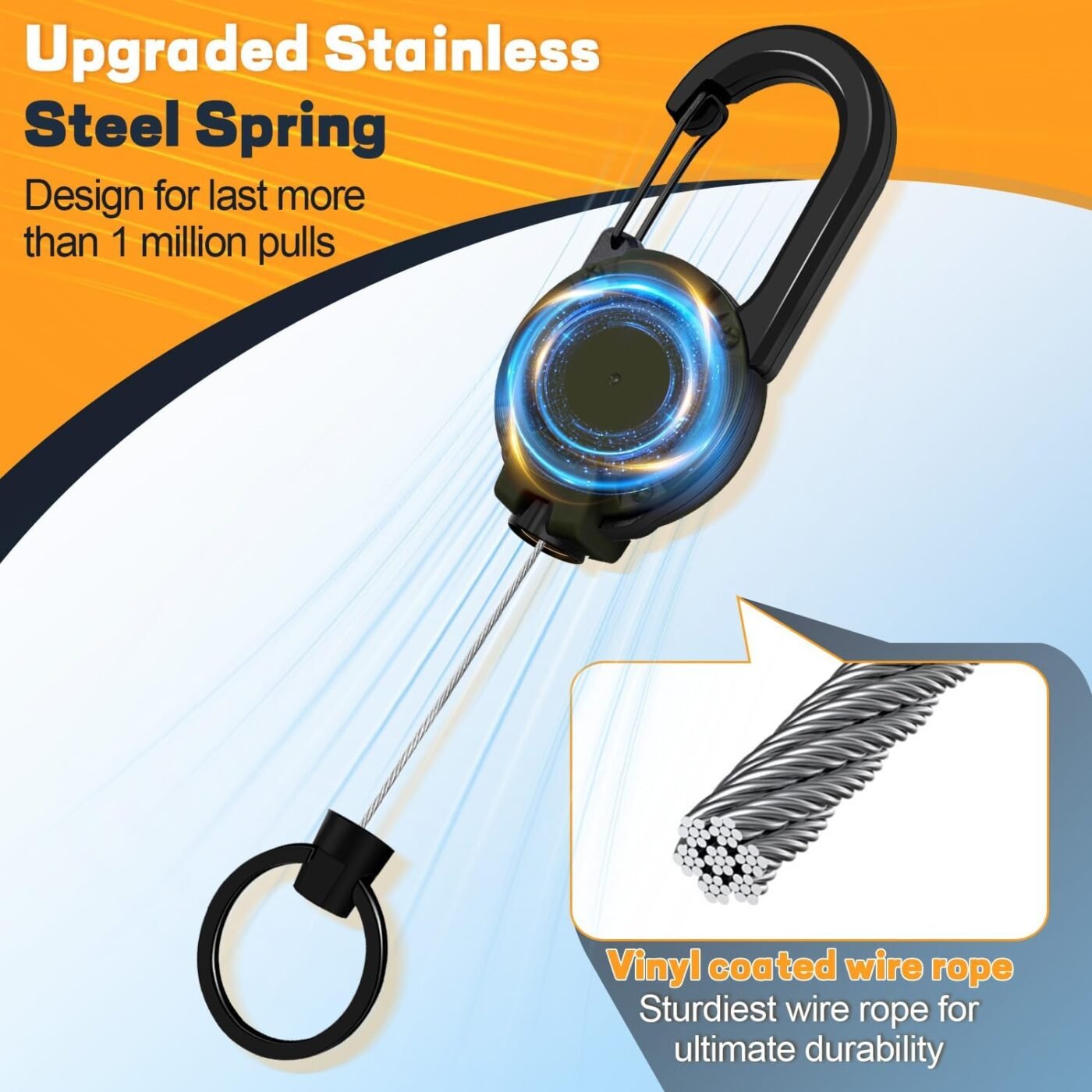 Retractable Keychain 3 Pack, Heavy Duty ID Badge Holder Reel, Multitool Carabine Key Holder for Keychain, Badge Holder with 25.6" Steel Retractable Cord Key Ring Clip, 8.8 oz 5 Retractable Keychain 3 Pack, Heavy Duty ID Badge Holder Reel, Multitool Carabine Key Holder for Keychain, Badge Holder with 25.6″ Steel Retractable Cord Key Ring Clip, 8.8 oz - image 5