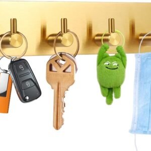 Key Holder for Christmas Wall Decorative, Adhesive Stainless Steel Key Hooks, Key Hanger Key Organizer Towel Hook Coat Hanger for Entryway Hallway Kitchen (Four Rows, Golden 1 PC)