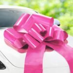 – Big Car Bow – Pink, 30 Inch – Giant Car Bow w/ 2 Gold Accessory Bows for Birthday, Christmas, Wedding Reception, Surprise Party – Large Gift Wrapping for Huge Present