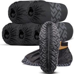 Shoe Covers Disposable 50 Pack (25 Pairs) – Durable, Non-Slip, Water Resistant, and Recyclable Boot Covers for Indoor and Outdoor Use – One Size Fits Most (Non-woven-Black)