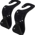 2 Pack Car Hooks, 2021 New Bling Rhinestones Crystal Hooks Car Decorations Auto Seat Back Organizers Strong and Durable Backseat Hanger Storage Universal for SUV Truck Vehicle (Black)