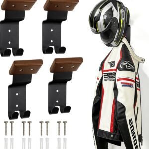 4 Pack Motorcycle Helmet Wall Mount, Helmets Holder with Double Key Hook, Hanger Gear Rack for Bike Baseball Tactical Football Skiing Accessories