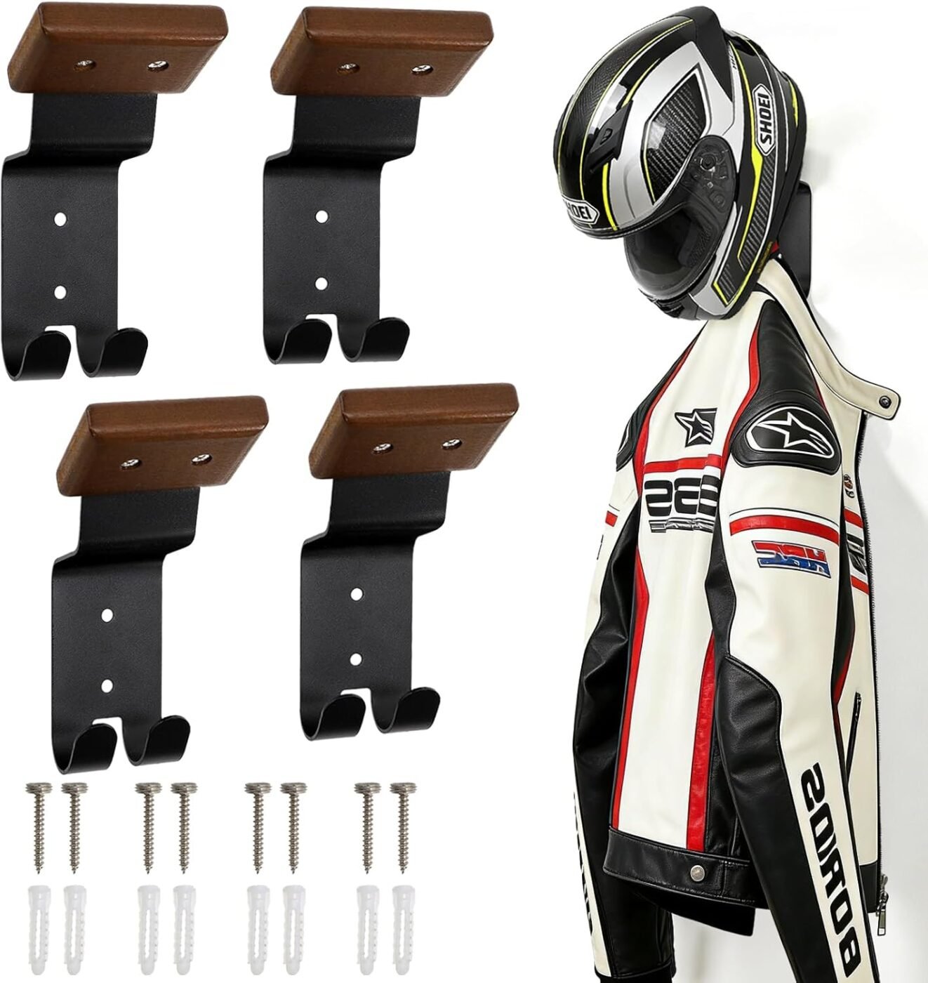 4 Pack Motorcycle Helmet Wall Mount, Helmets Holder with Double Key Hook, Hanger Gear Rack for Bike Baseball Tactical Football Skiing Accessories 1 4 Pack Motorcycle Helmet Wall Mount, Helmets Holder with Double Key Hook, Hanger Gear Rack for Bike Baseball Tactical Football Skiing Accessories