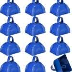 Metal Cowbells – Blue 3 Inch Cow Bells Noise Makers, Loud Call Bell with Handles for Sporting Events, Cheering, Team Spirit, Noisemakers, Weddings, (Pack of 12)