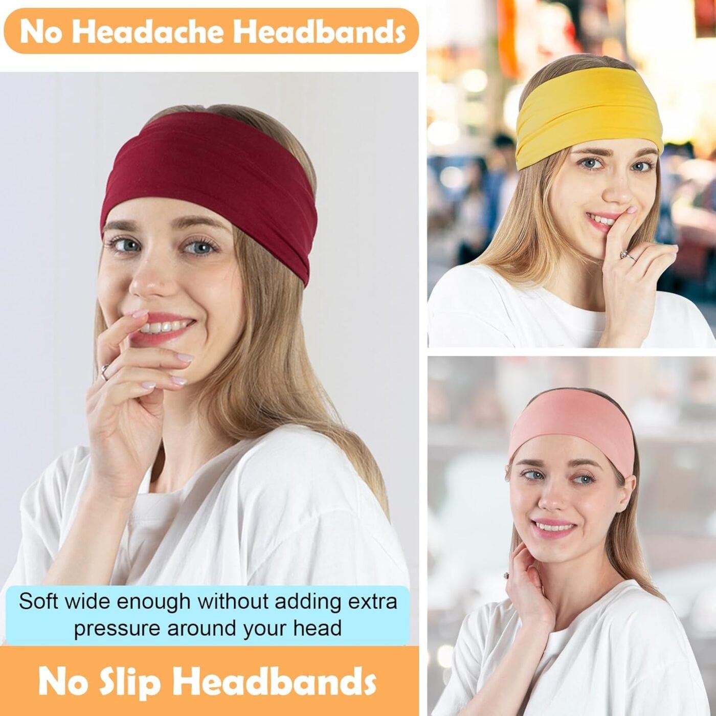 10 Pack Wide Headbands for Women, Workout Yoga Running Sports Headband Elastic Hair Bands, Boho Non Slip Sweat Head Bands Thick Head Wrap (Solid Headbands) 2 10 Pack Wide Headbands for Women, Workout Yoga Running Sports Headband Elastic Hair Bands, Boho Non Slip Sweat Head Bands Thick Head Wrap (Solid Headbands) - image 2