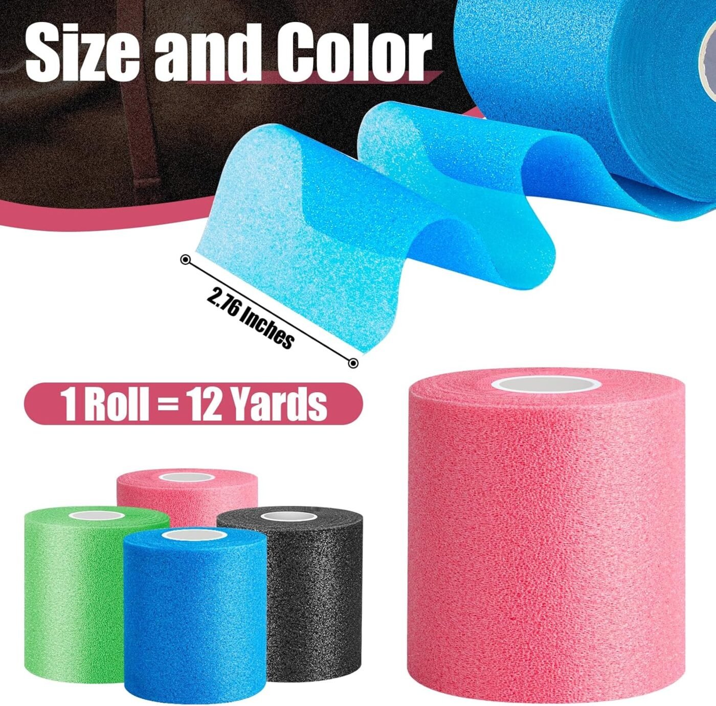 4 Pack Pre Wrap Athletic, Multi Color Prewrap, Pre Wrap for Hair Soccer, Prewrap Athletic Tape Headbands, 2.76 Inches X 12 Yards - Pink, Black, Blue, Green 2 4 Pack Pre Wrap Athletic, Multi Color Prewrap, Pre Wrap for Hair Soccer, Prewrap Athletic Tape Headbands, 2.76 Inches X 12 Yards – Pink, Black, Blue, Green - image 2