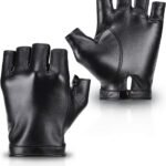Fingerless PU Faux Leather Gloves, Driving Gloves Outdoor Sports Cosplay Costume Half Finger Glove for Women Men Teens