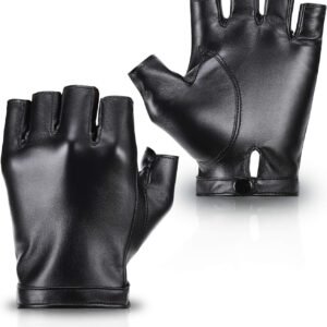 Fingerless PU Faux Leather Gloves, Driving Gloves Outdoor Sports Cosplay Costume Half Finger Glove for Women Men Teens