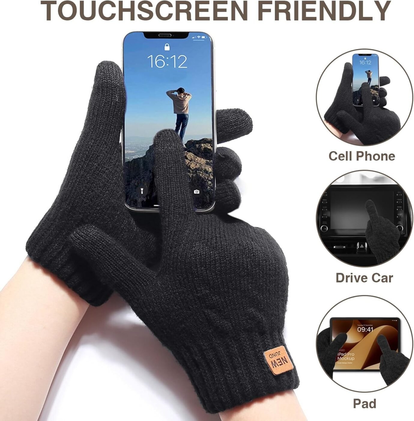 Winter Thermal Gloves Men Women, Thick Knited Touch Screen Gloves Warm Fleece Lined Gloves for Driving Running 3 Winter Thermal Gloves Men Women, Thick Knited Touch Screen Gloves Warm Fleece Lined Gloves for Driving Running - image 3