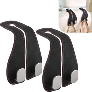 2PCS Car Purse Holder Hook, Seat Back Storage Leather-Wrapped Alloy Double Headrest Hook for Purses & Bags, Cute Interior Accessories Women and Men, Black –