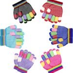 6 Pairs Kids Anti-Skid Magic Gloves, Multicolor Winter Warm Full Finger Mittens Stretchy Knitted Gloves for Boys and Girls –