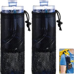2 Pcs Water Bottle Holder for Backpack Foldable Mesh and Snack Adjustable Pouch Tactical Attachments Carrier Hiking Bicycle(Black) –