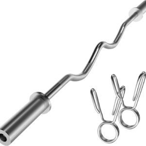 Olympic EZ Curl Bar – 47″ Weightlifting Barbell for Bicep Curls & Tricep Extensions Fits 2-Inch Weight Plates 500LB Capacity Chrome with Needle Bearings 2 Spring Collars